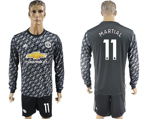 Manchester United #11 Martial Black Long Sleeves Soccer Club Jersey - Click Image to Close